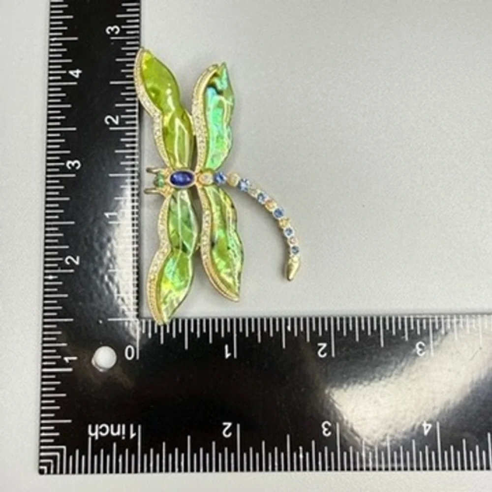 Large‎ Dragonfly Brooch Green Blue Rhinestone Whimsical Insect
